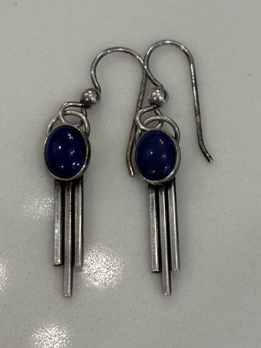 Sterling Silver Drop Earrings with Lapis Oval Stone